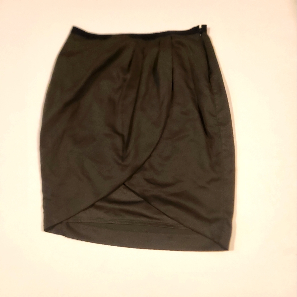 Dark Hunter Army Olive Green Faux Wrap Tulip Hem Worthington Skirt 8 8p EUC